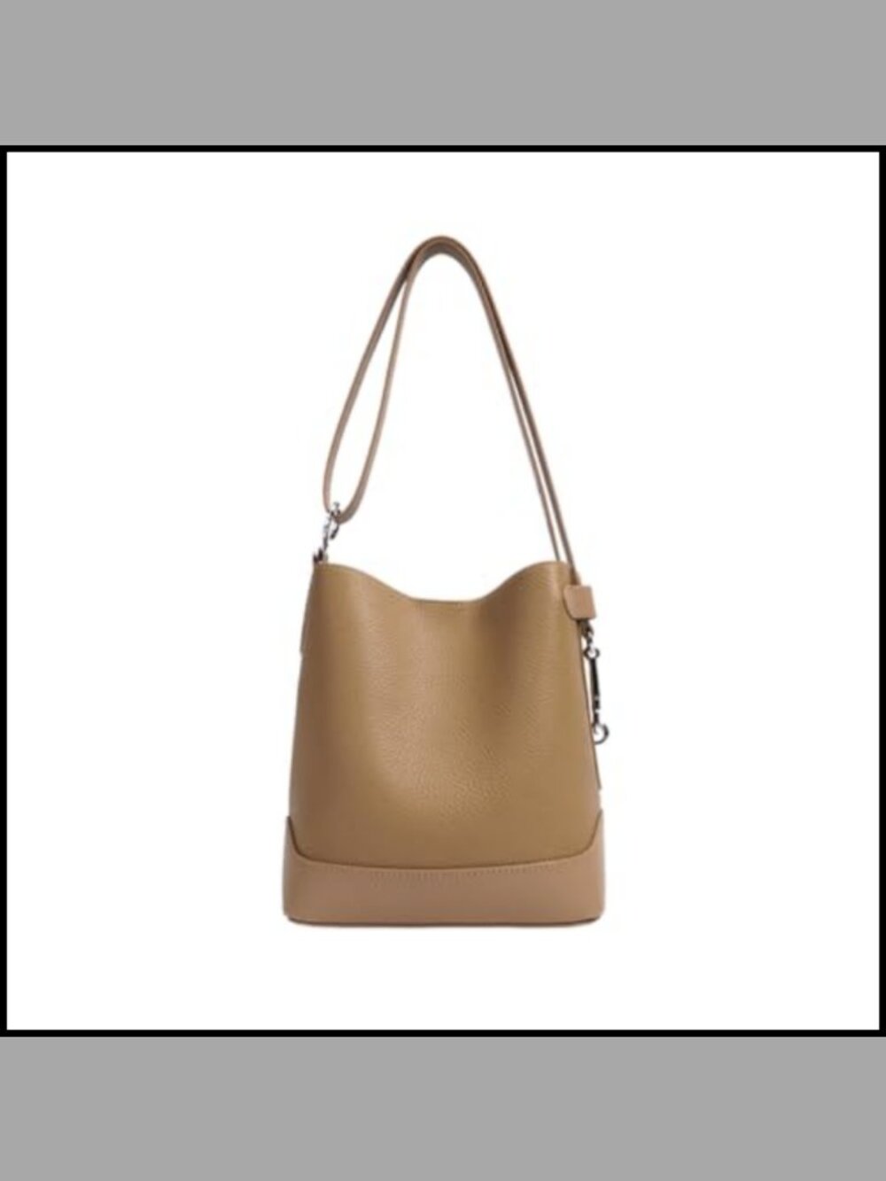 Full-Grain Leather Bucket Crossbody Shoulder Bag Adjustable Strap